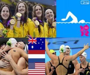 yapboz Podyum bayanlar 4 x 100 metre serbest bayrak, Avustralya, ABD ve Hollanda - Londra 2012 - Yüzme